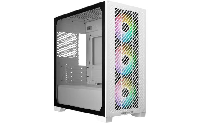 Cooler Master Elite 301 (White) Micro-ATX ARGB Mini Tower Gaming Case – Tempered Glass, Mesh Panel, 3x 120mm ARGB Fans, USB Type-C